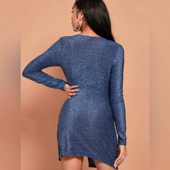 SHEIN BAE Deep V Neck Twist Front Wrap Glitter Dress size XL (12) - Picture 4 of 5
